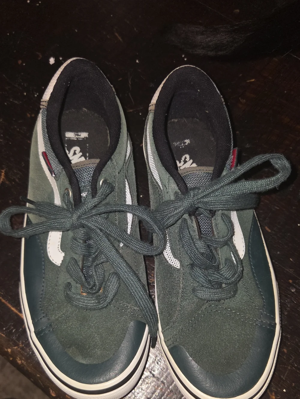 Youth Dark Green Suede Low-Top Sneakers with White Stripe